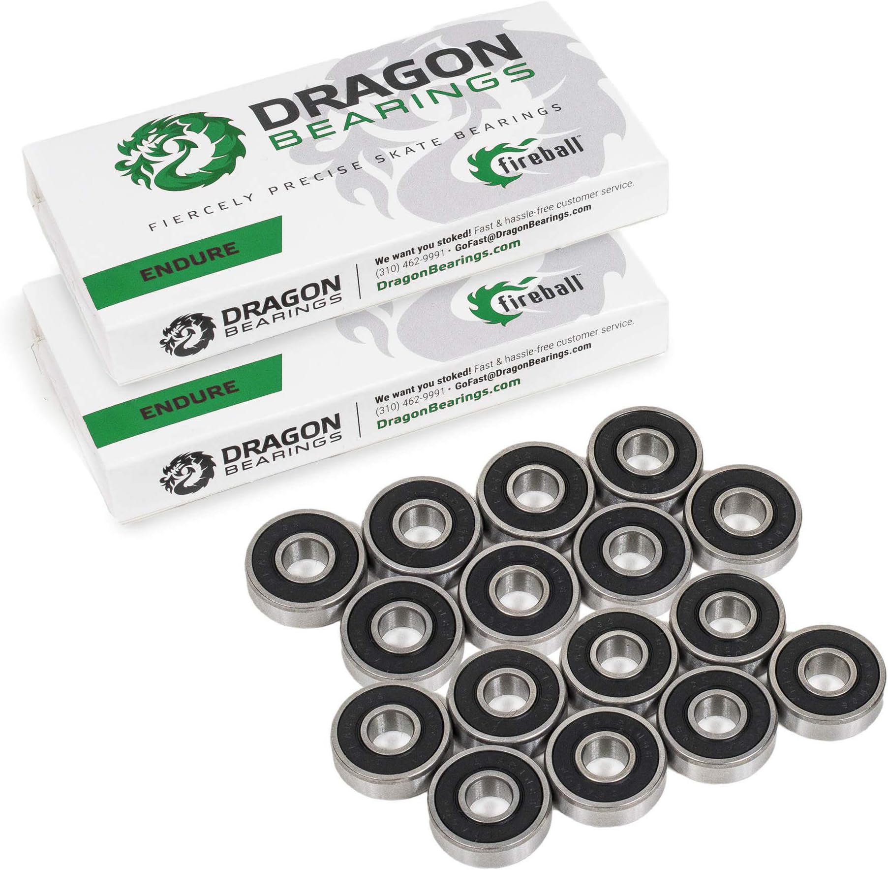 Fireball Dragon Roller Skate Bearings 16 Pack - High Performance Skate Rated Rollerblade Bearings - Dragon Roller Bearing Inline Skate Bearings, Guaranteed for Life (ONE Size, Endure)