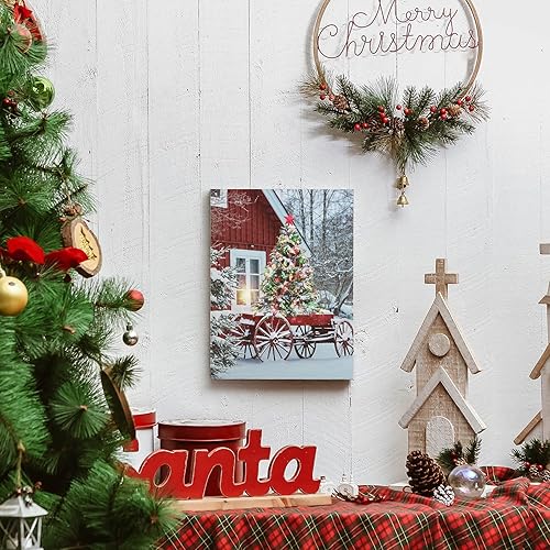 Miniatura 3 de NIKKY HOME Lienzo decorativo con luz LED de Navidad de 16 x 12 pulgadas, impresiones artísticas de árbol iluminadas y casa de nieve, escena de