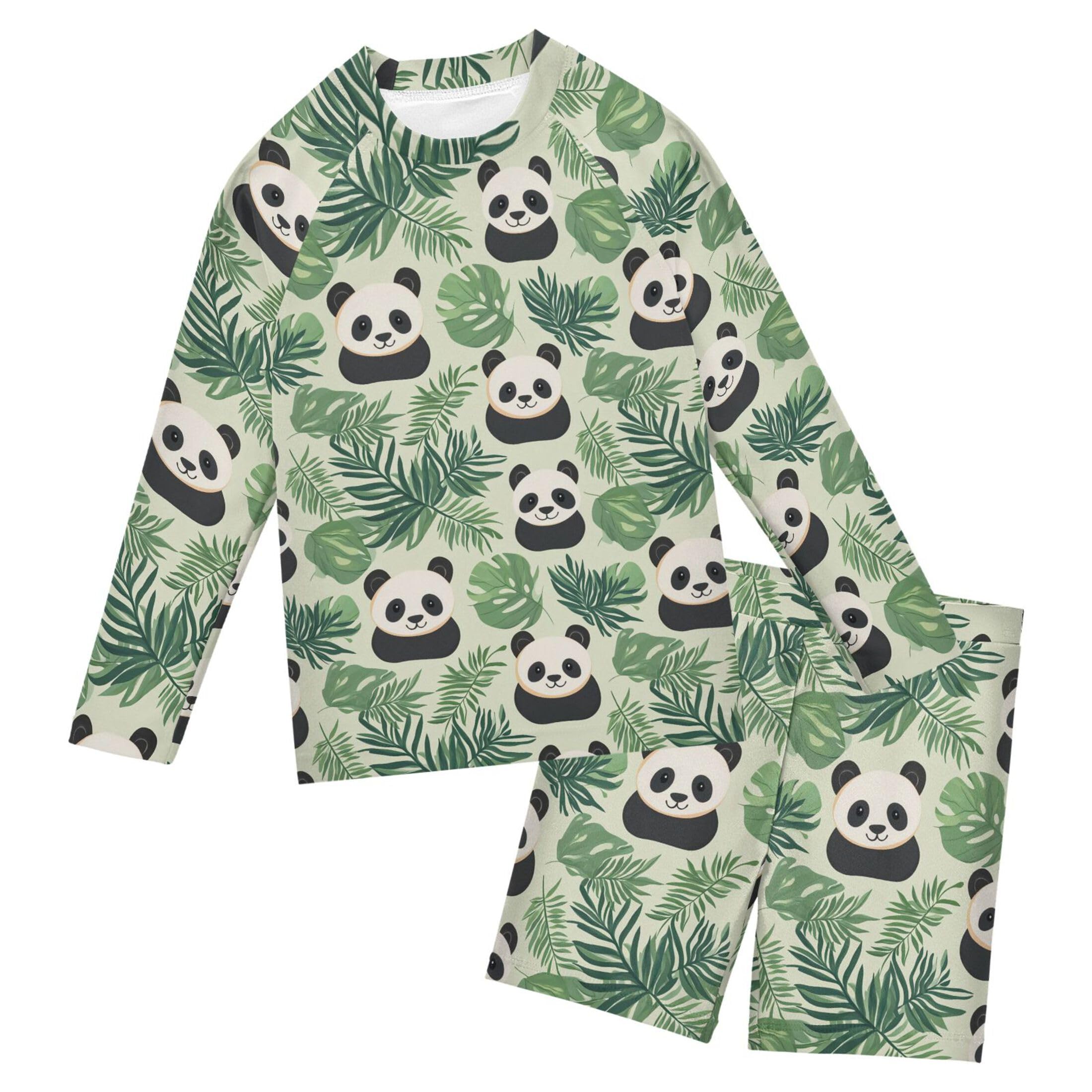 Cute Panda Boys Rash Guard Swimsuits Set for Boys Long Sleeve Swim Shirts Bathing Suits with Trunks B0404205
