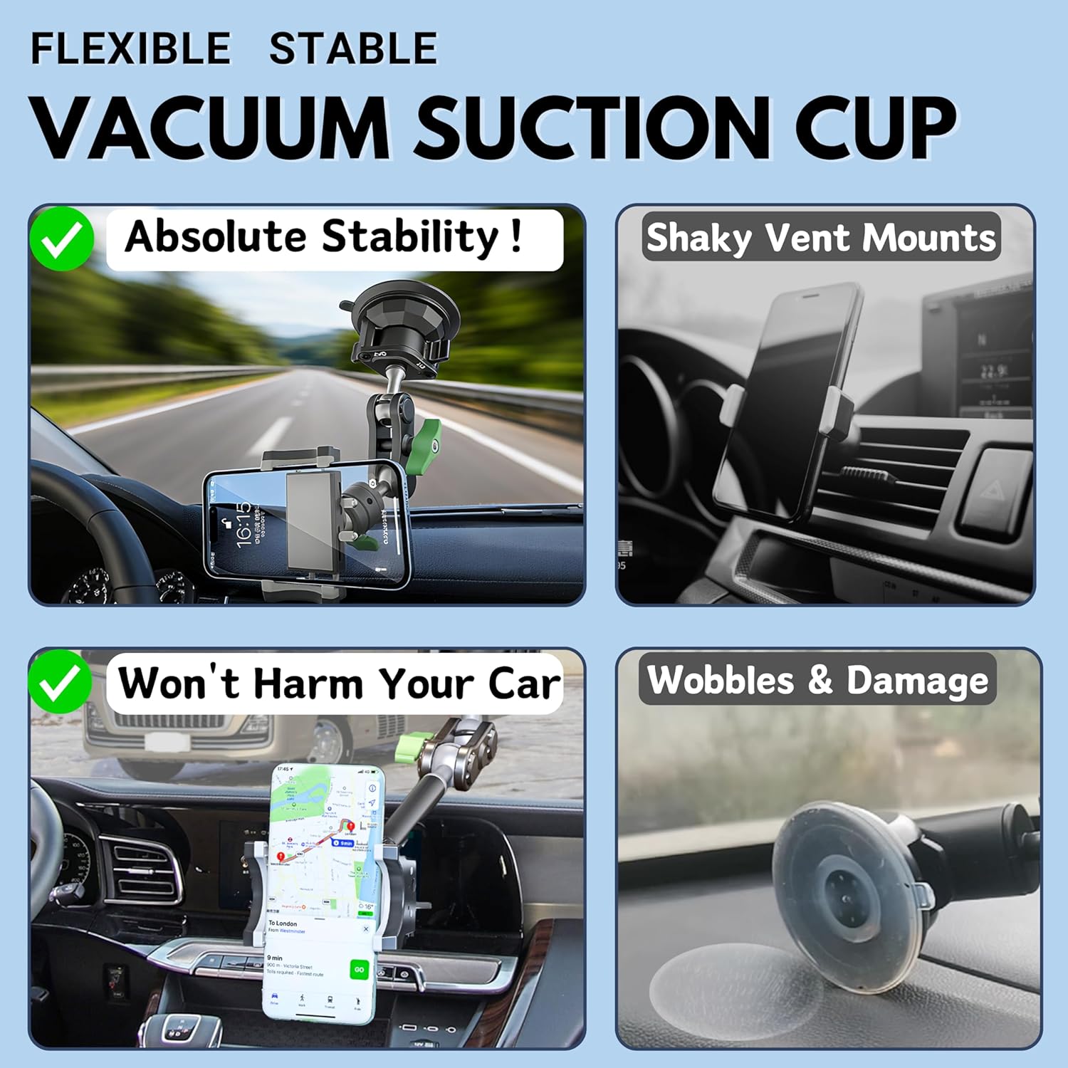 Car Phone Holder-Phone Mount for Car Windshield & Truck-Holder with 360° Rotating Metal Arm-Mount with Super Stable Suction Cup for All Vehicles - Image 4
