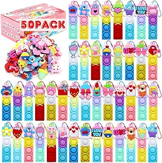 Mini Pop Keychain Fidget Toys with Cute Charms,Party Favors for Kids Goodie Bags Stuffers,Birthday Gifts Toys,Pinata Stuffers,Carnival Prizes Bulk,Prizes Box Toys,Fidgets for Classroom,Prizes for Kids