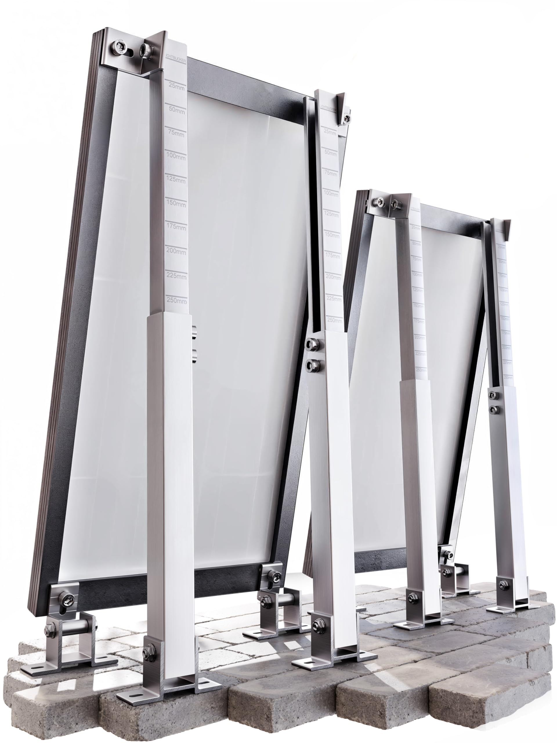 4x Balkonkraftwerk Halterung verstellbar. 0% MwSt. Stabiles Aluprofil mit Edelstahlschrauben. Für Flachdach, Wand etc. Aufständerung für 2x Solarmodule. Verstellbar zwischen 42 und 70cm - Lichtblicker