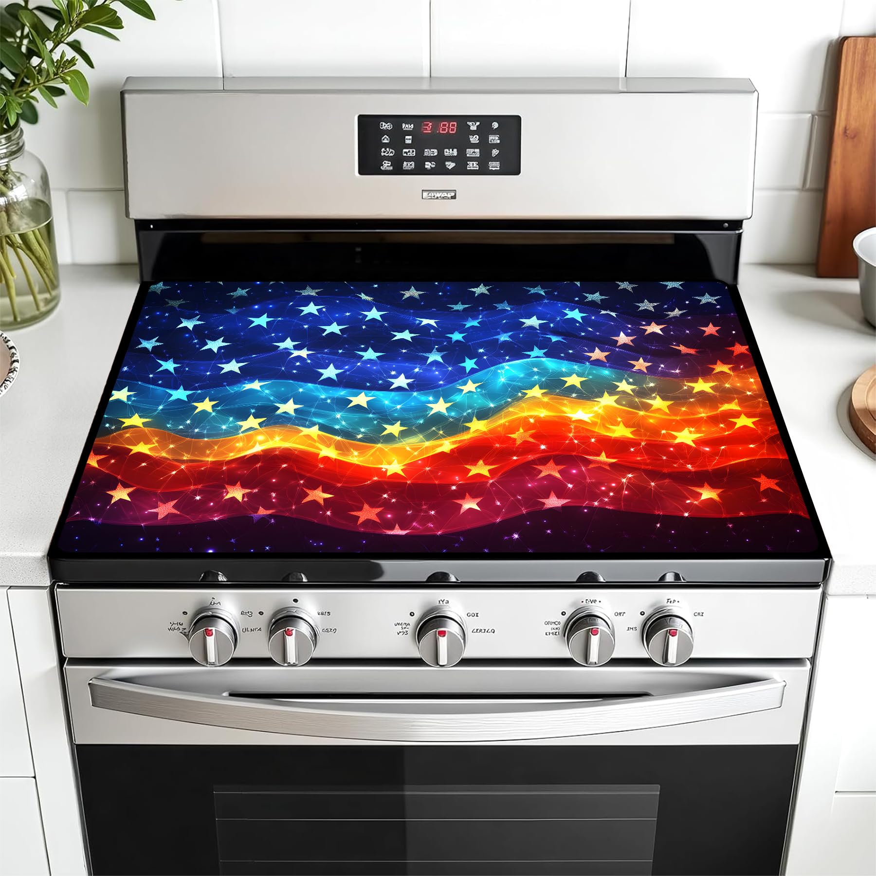 Multi-Design Stove Cover for Glass/Electric Stoves - 3-in-1 Heat-Resistant Protector Mat, Non-Slip Drying Rack 28"x20" (Star Ocean)