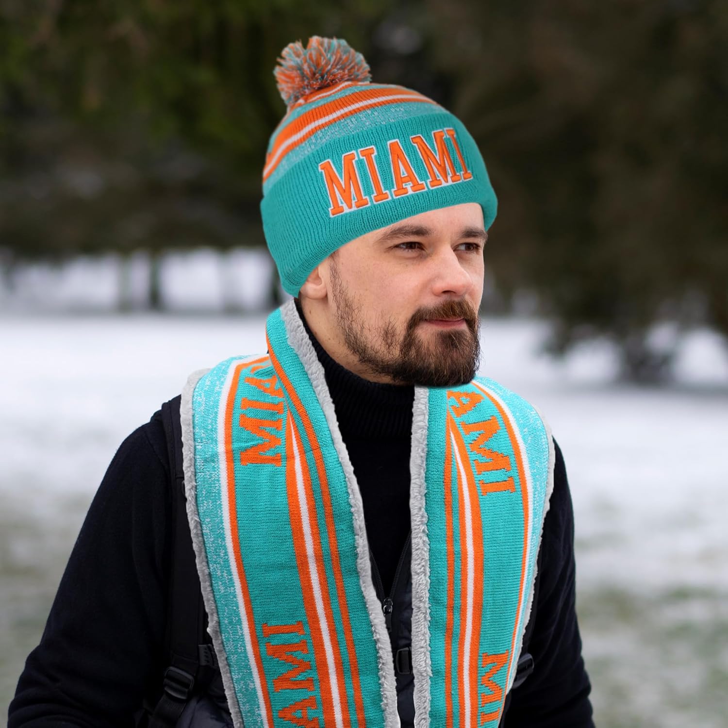 Winter Beanie Hat Circle Scarf Set, Warm Football Knit Beanie Hat