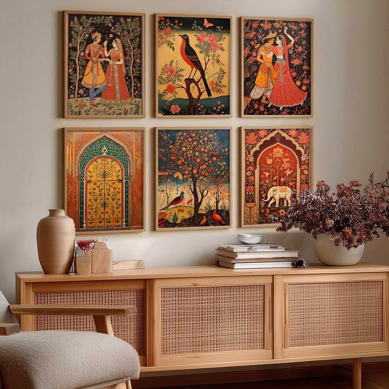 kotart Premium Digital Madhubani Art Paintings with Frame for Home Decor - Framed Painting for Living Room Bedroom Office Room Decor - Painting for Wall Decoration - Pack of 6
