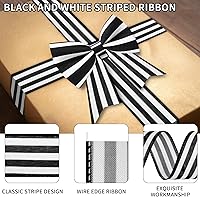 Vista 3 de Cinta de alambre con rayas blancas y negras - 1.5 pulgadas x 10 yardas, cinta de primera calidad para envolver regalos, decoración navideña