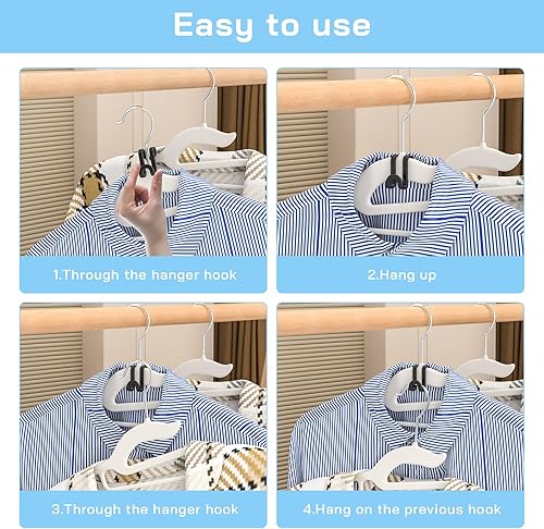 Miniatura 25 de Tinfol Ganchos de conector para colgar colgadores, 50 ganchos para ropa que ahorran espacio, clips extensores resistentes para perchas y Blanco