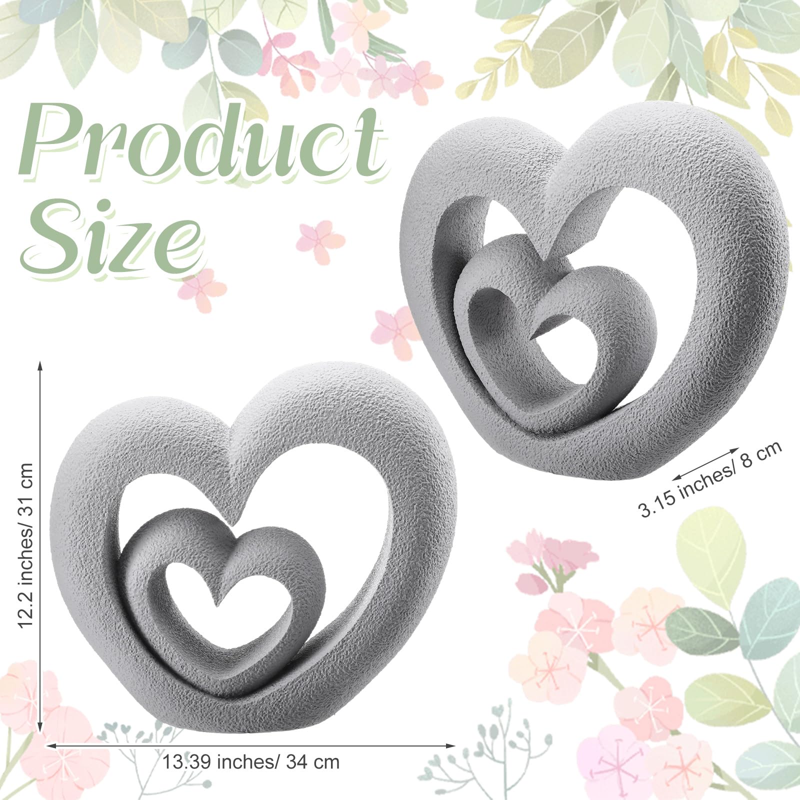 Suzile Scultura Da Giardino A Cuore Intrecciato In Resina – Decorazione Per Esterni, Patio, Cimitero – 35x30x8 Cm Grigio