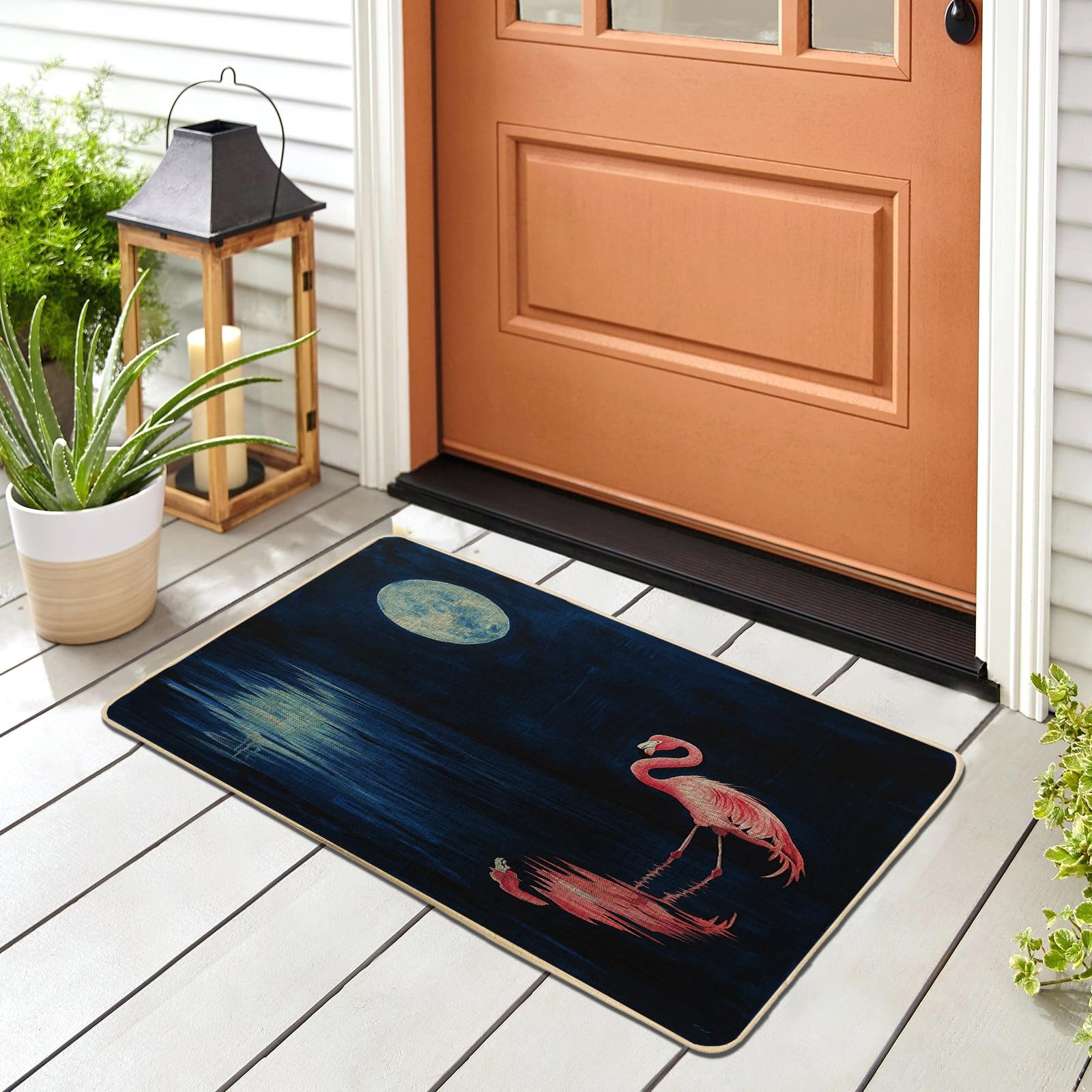 Paillasson vintage noir flamants roses 74x43 cm lavable pour entrée et terrasse