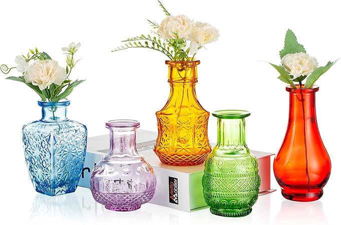 Amazon.de: Kleine Vasen Set 5er Mini Vase Glas Vintage Hochzeit Kristalle Bunt Blumenvase ...