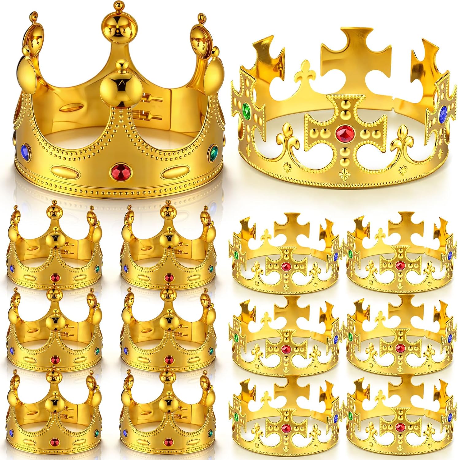 Quelay 24 Pcs Plastic Gold King Crowns Bulk Adjustable Royal Prince Jeweled Crowns Medieval Costume Accessories