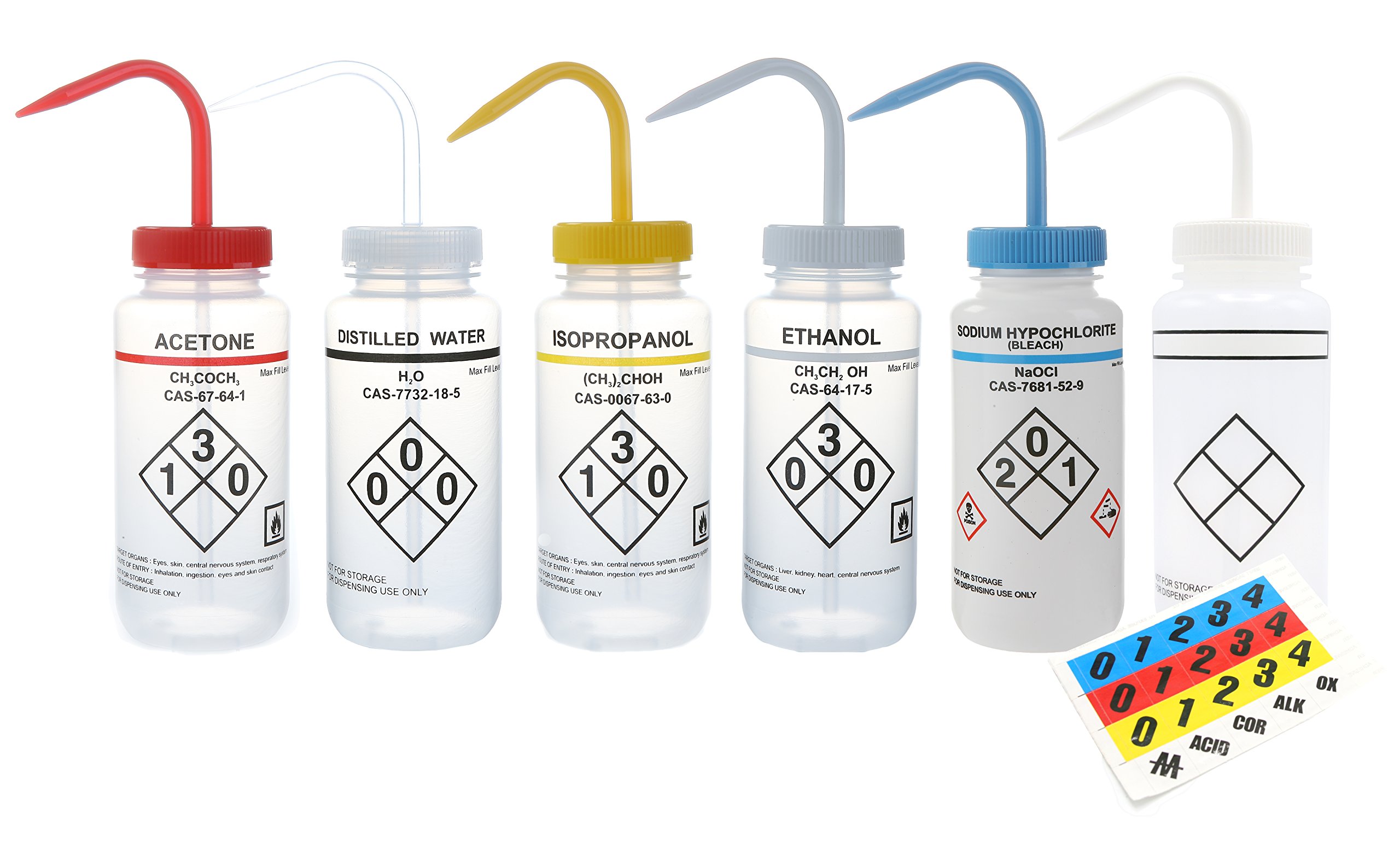 Heathrow Scientific HS120257 Wash Bottles, Safety Labelled, Self