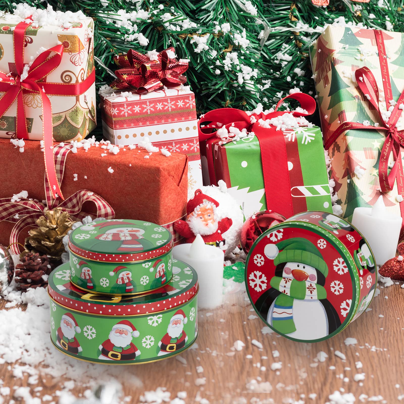 Produktbild von Gebäckdosen Groß Weihnachten Gebäckdose 3er Set Rund Grau - Metall Dosen Für Plätzchen & Kekse Graue Weihnachtsdosen