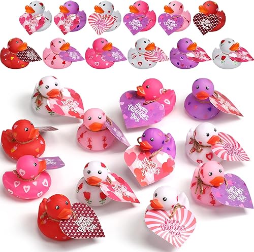 Miniatura 1 de 48 patos de goma de San Valentín de 2 pulgadas con tarjetas de regalo para el día de San Valentín, patos de corazón, patos pequeños, lindos patos de