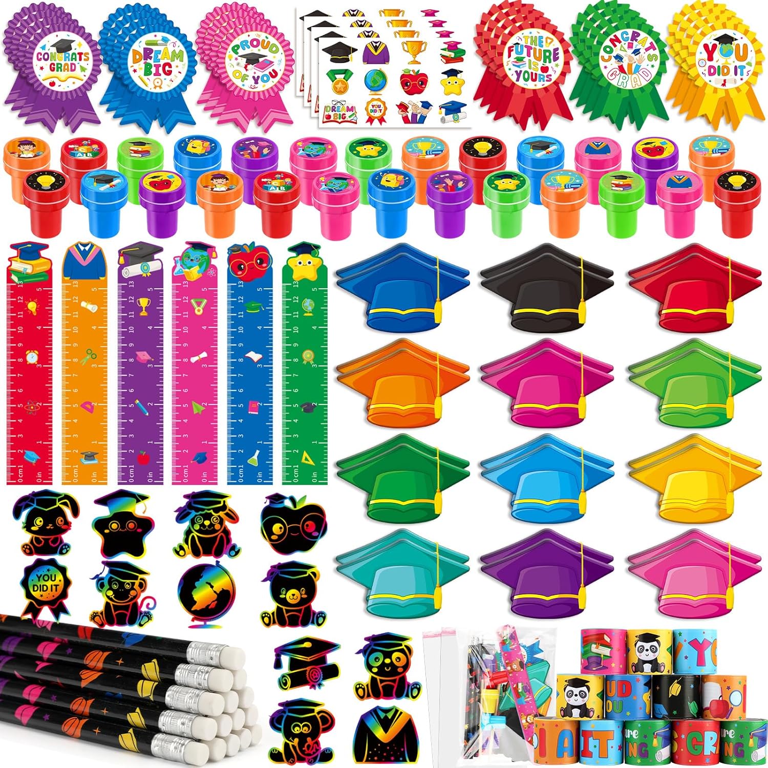BenLouis 216 Pcs Graduation School Stationery Set Party Favors Preschool Kindergarten Classroom Gift Prizes Bulk for Kids Students Congrats Grad Goodie Bags Stuffers?Graduation Hat? 24 Graduation Hat
