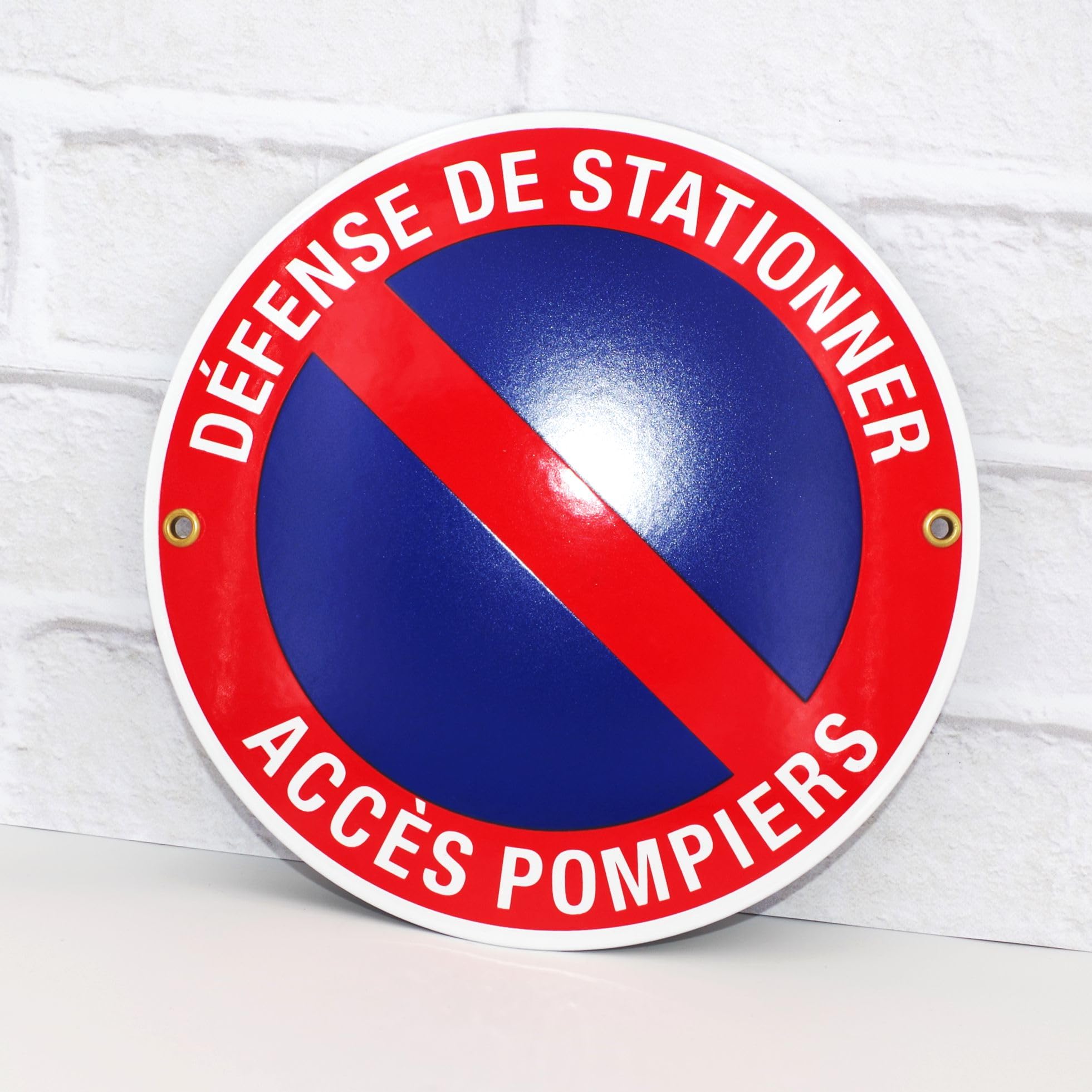 Plaque emaillée DÉFENSE DE STATIONNER ACCÈS POMPIER ⌀ 20 cm Panneau Interdiction de Stationner, Panneau Défense de Stationner | Propriété Privée | sortie de voitures