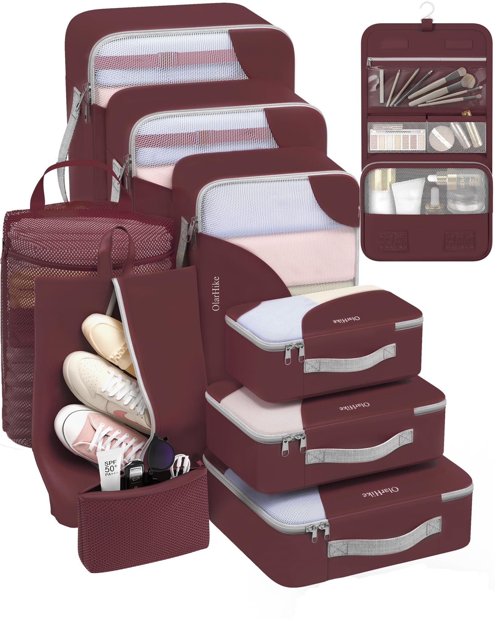 OlarHike 10 Set Packing Cubes for Travel,Gifts for Women Mom,Anti-Tearing Suitcase Organizer,with Over 1000 pcs Mesh Holes,Vacation Essentials &amp; Accessories for Cruise Ship