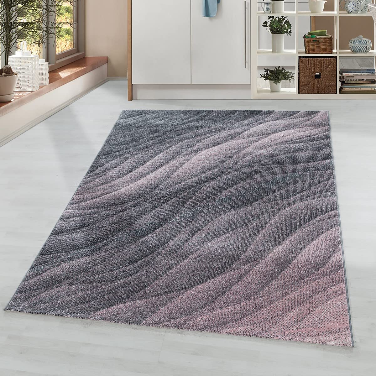 Tapis rose doux à motifs vagues 80 x 250 cm pour couloir élégant