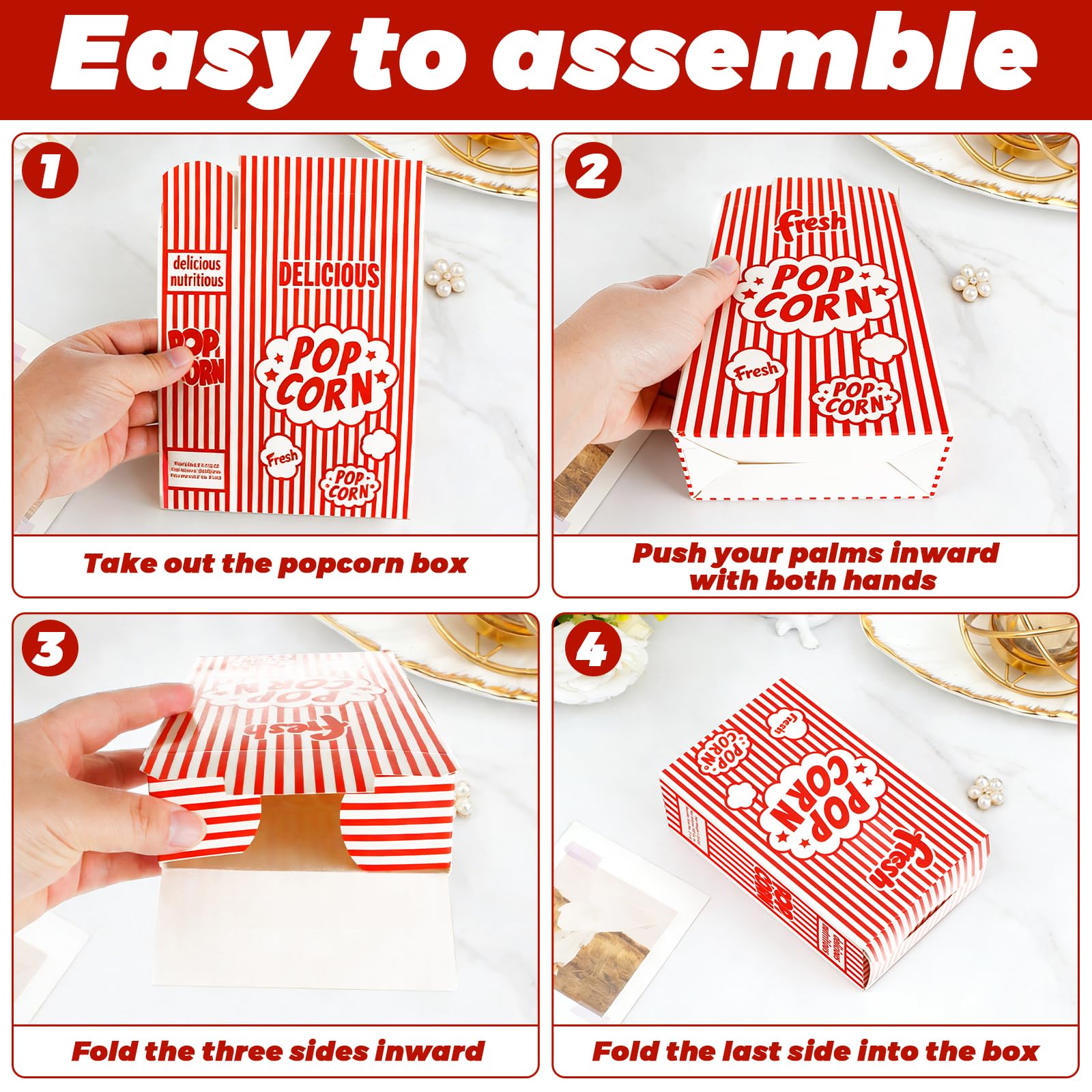 200 cajas desechables de papel para palomitas de maíz, 5 x 12 x 19 cm, bolsas de maíz a granel, porciones individuales, recipientes de palomitas de maíz a rayas rojas y blancas para fiestas
