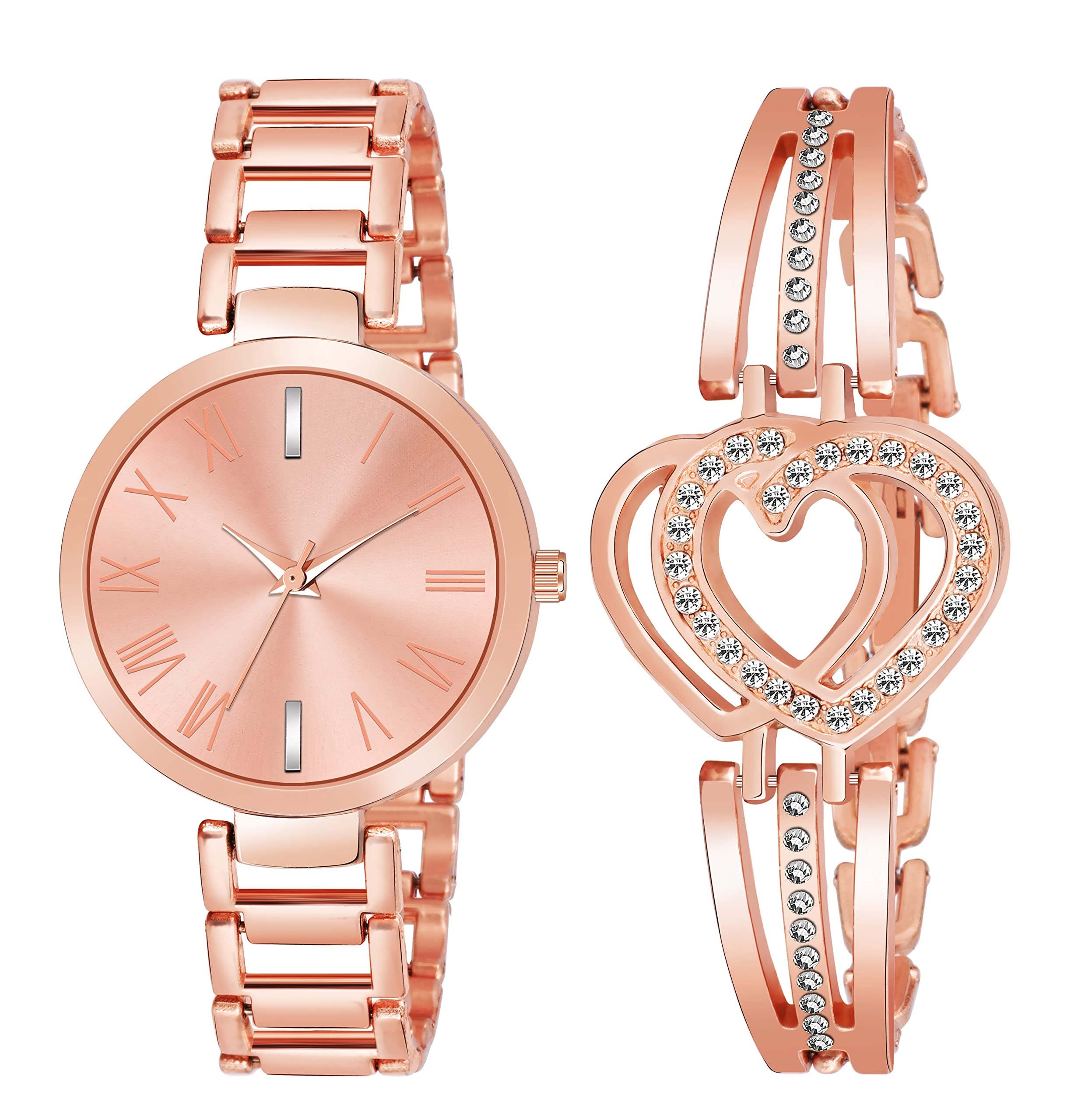 Watch City Branded 3 Colors Black - Purple - Rose Gold Steel Belt Analogue Watch with Sweet Heart 3 Colors Black - Purple - Rose Gold Bracelet Combo for Girls & Womens Watch (Combo of 2) (Black) (B0B6CZBV8V) Amazon Price History, Amazon Price Tracker
