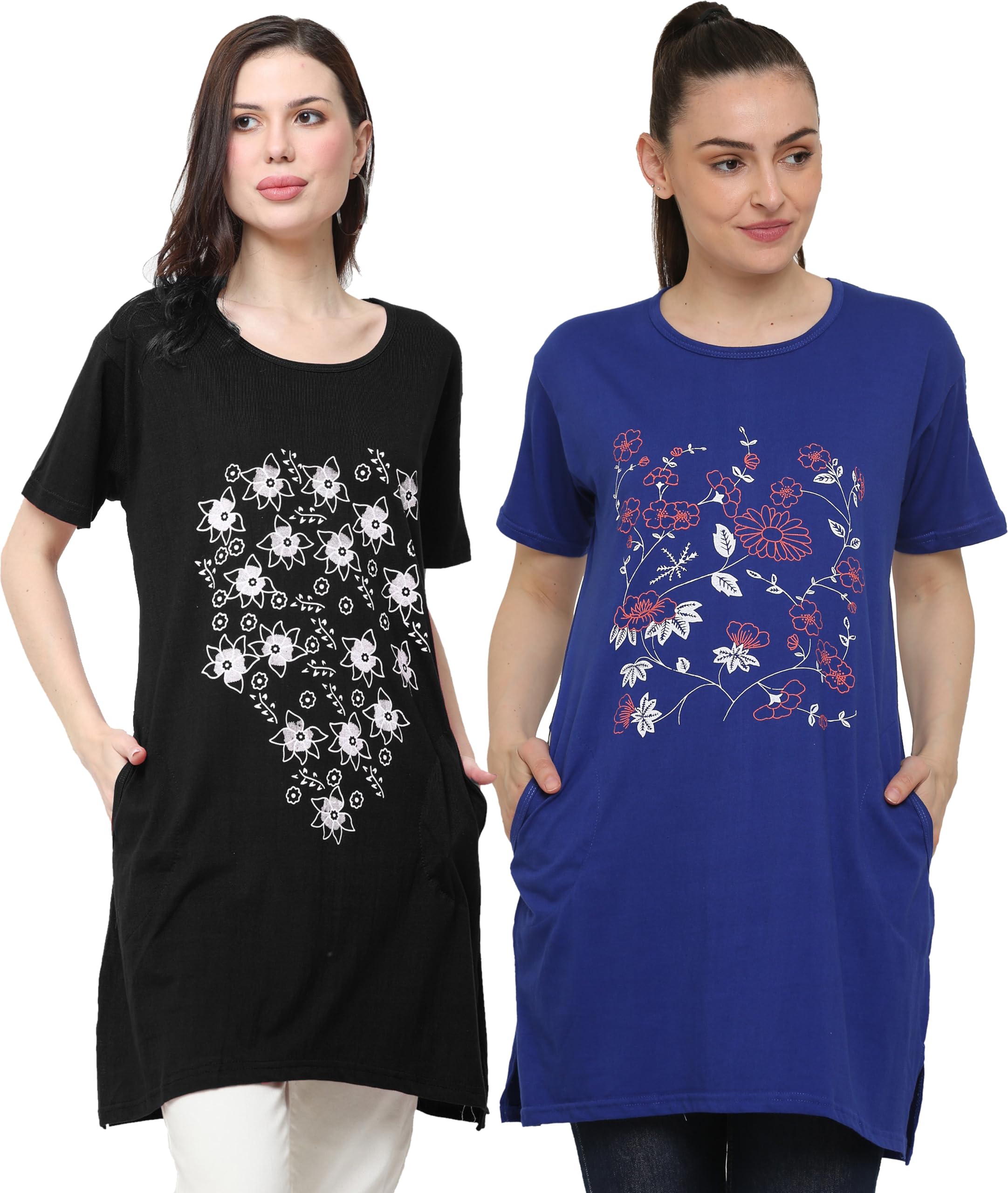 Women Cotton Printed Long T-Shirt Combo-image-25