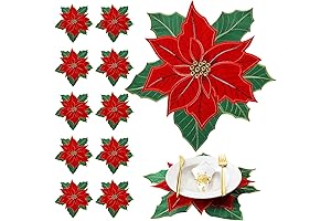 Embroidered Poinsettia Christmas Placemats for a Festive Holiday Table