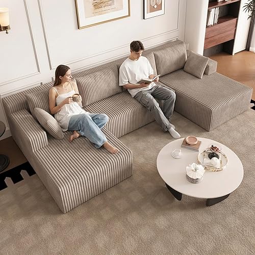 Miniatura 59 de Sofá seccional en forma de nube con chaise en L, sofá modular moderno y cómodo con asiento profundo, sofás tapizados en corduroy de forma U Negro