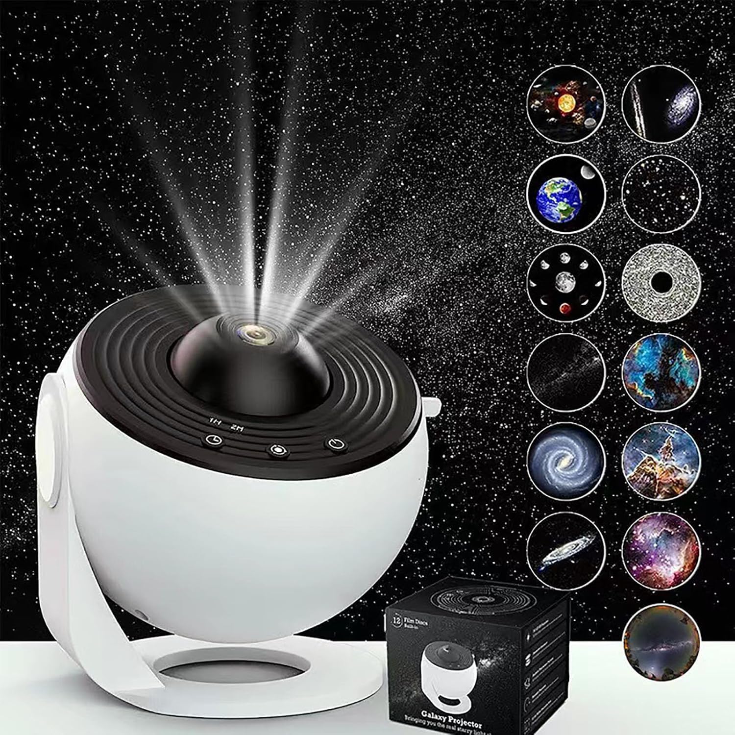 Wallfree Skylight Projector, HD Image Star Night Light, 12 in 1 Galaxy Star Projector, 360° Rotate (Black White)