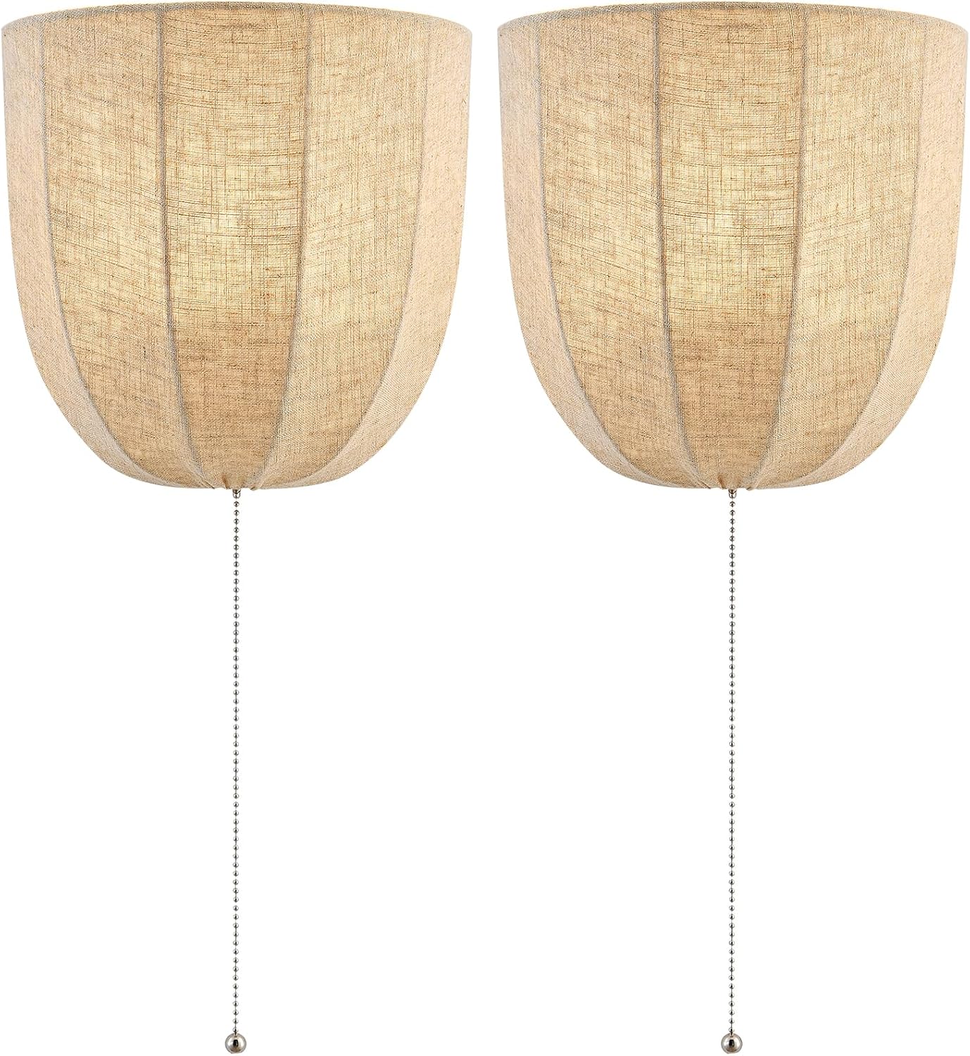 Rustic Wall Sconce Light with Pull Chain, Modern Farmhouse Wall Light Fixtures Set of 2, Fabric Wall Lamps for Bedroom Kitchen Bathroom Living Room