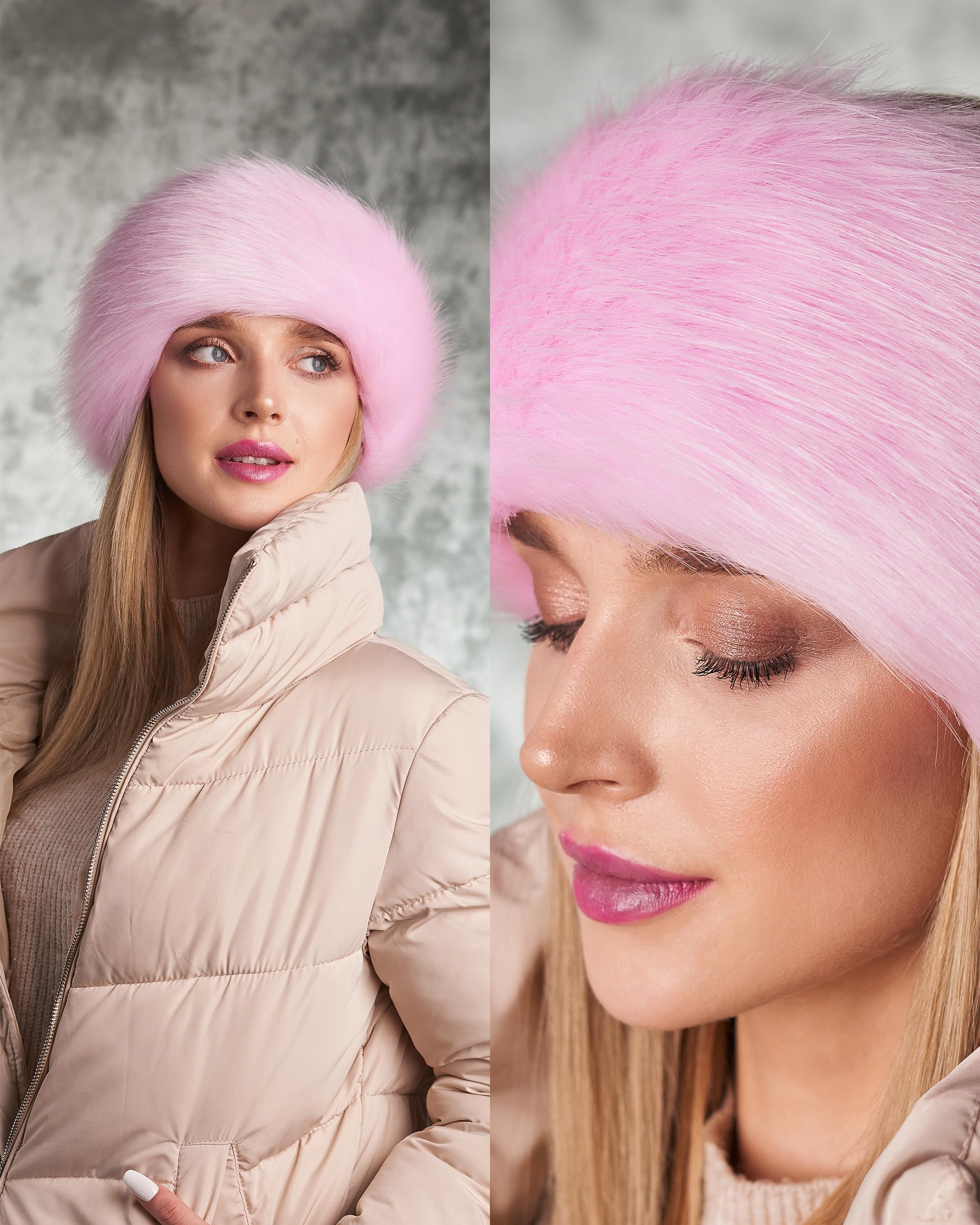 Futrzane Classic Headband - Faux Fur Headbands for Women - Furry Band for Winter - Size M (Pink Classic) - Image 3