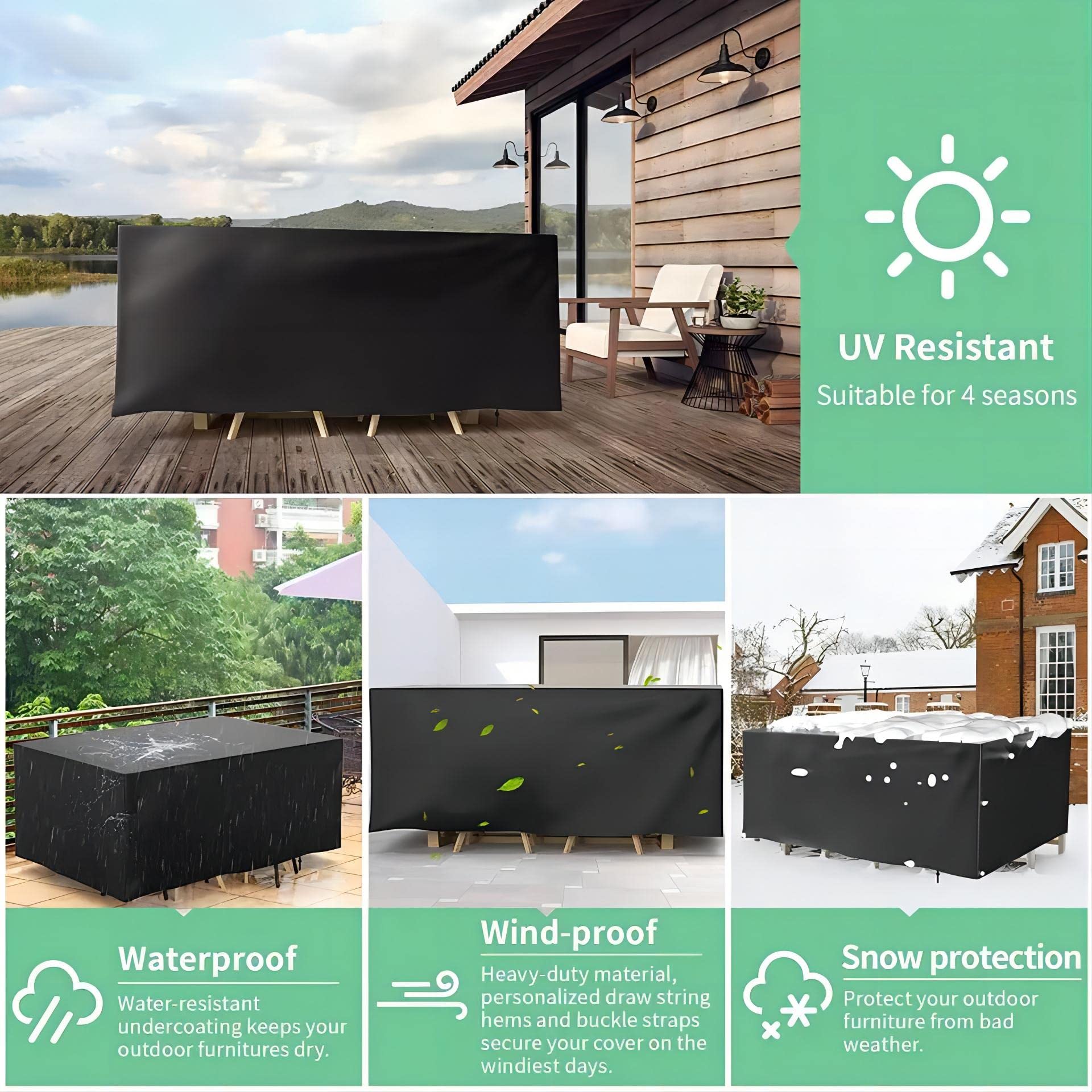 Copritavolo Esterno Impermeabile, 400x200x90cm/LxWxH 420D Oxford Copritavolo Esterno Impermeabile, Copertura Mobili da Giardino, Anti-UV, Antivento, Antineve, Mobile da Esterno Rettangolare