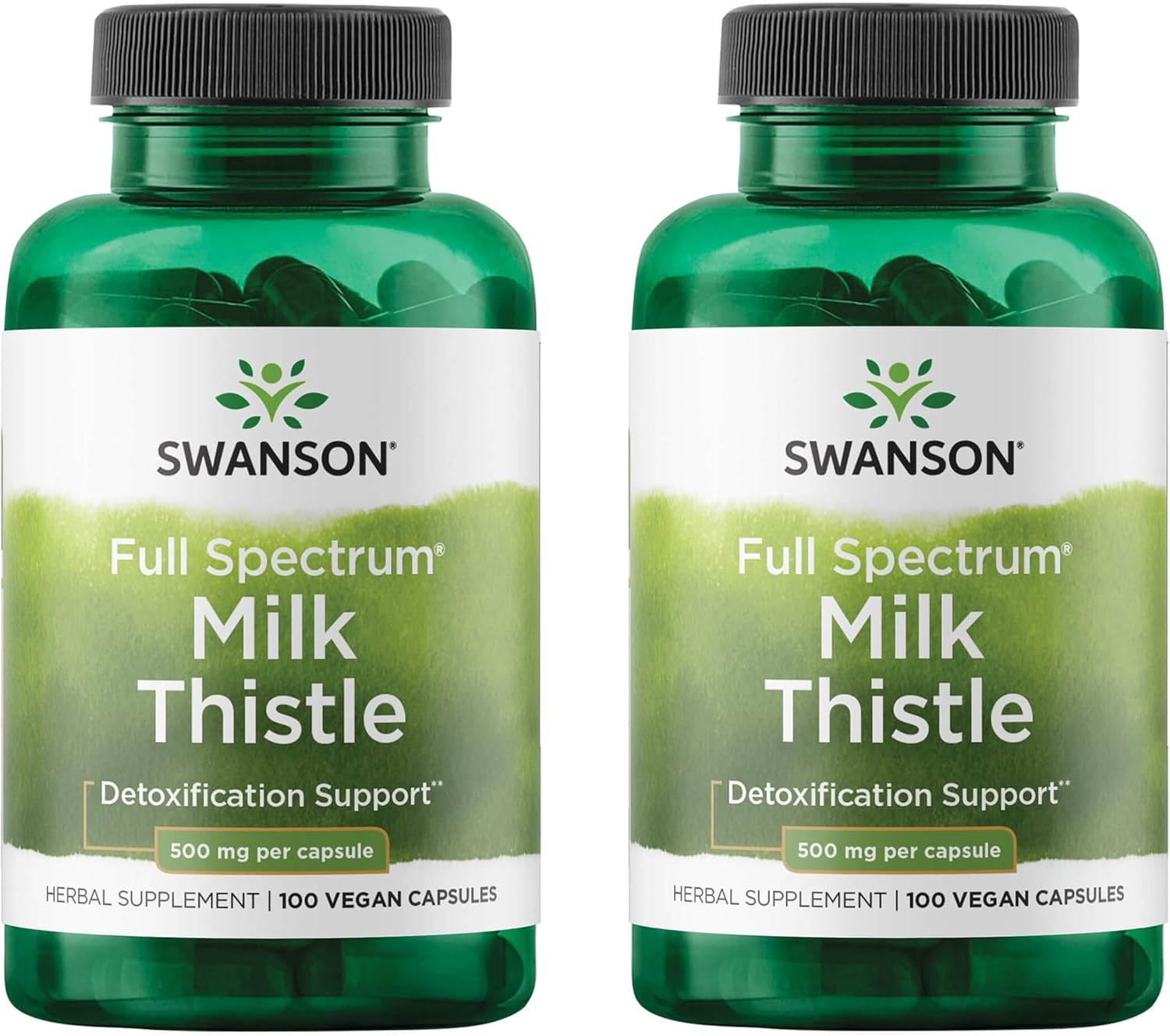 Swanson Milk Thistle – Herbal Liver Support Supplement – Natural Formula Helping to Maintain Overall Health & Wellbeing – (100 Capsules, 500mg Each) 2 Pack