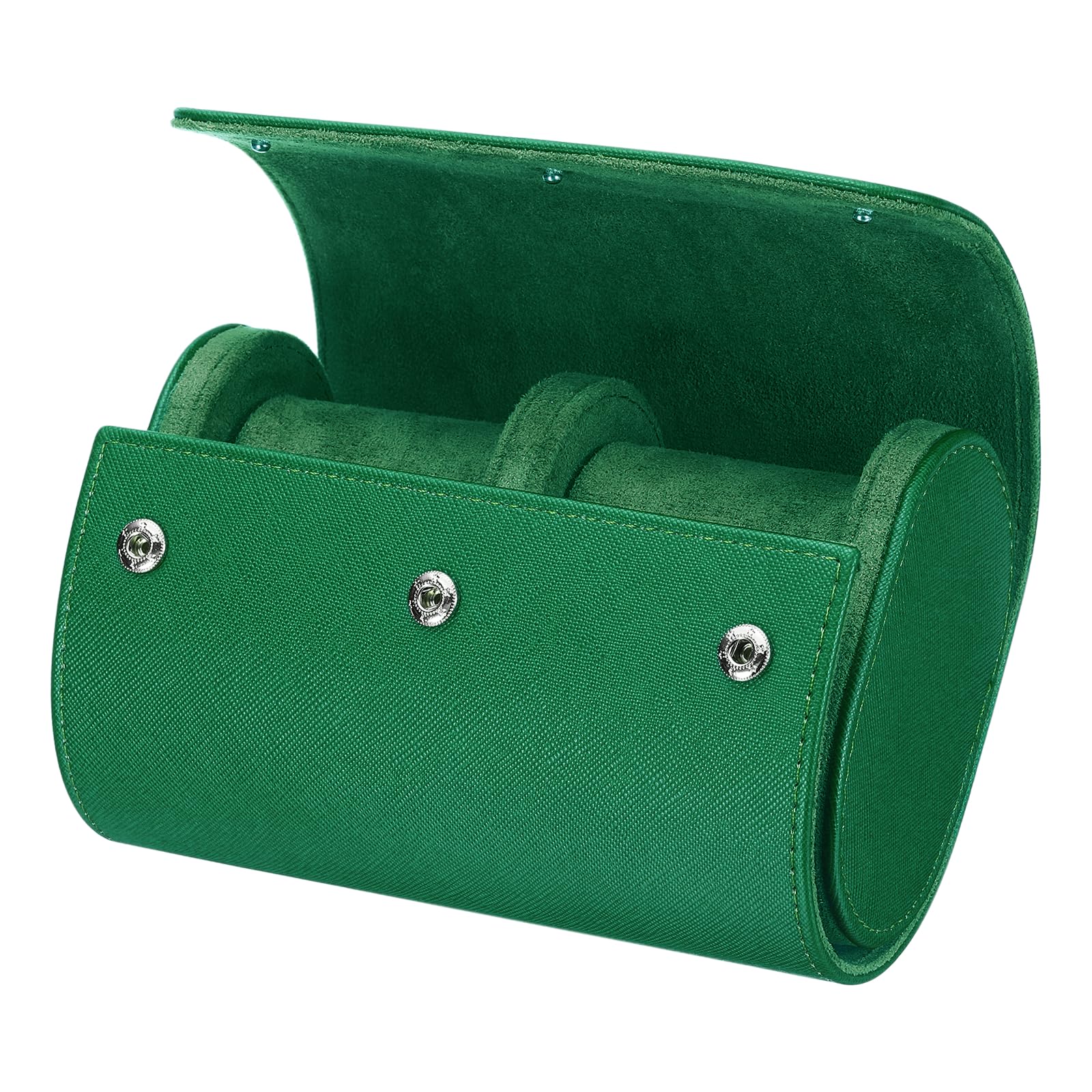 Custodia da viaggio arrotolabile per orologi con 2 scomparti, custodia portatile in pelle per orologi da uomo e da donna, organizer per orologi con cuscino rimovibile per viaggi, esposizione, verde