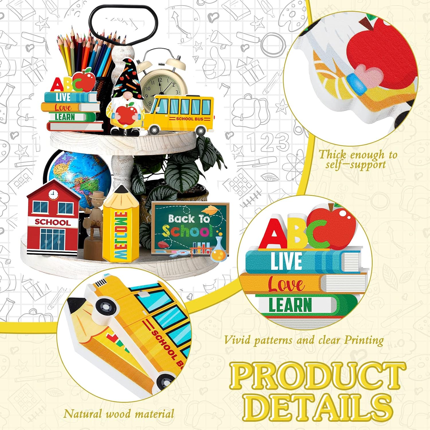 Tradder 6pcs Back to School Table Decorations Back School Tiered Tray Decor image 5