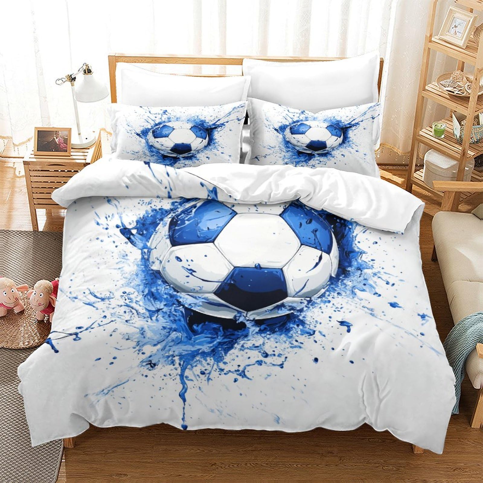 HLXZMCVBT Football 3D Printed Duvet Cover Set Comforter Bedding Pillowcasefor Zipper Closure Kids Boys TeensDuvet Double（200x200cm）