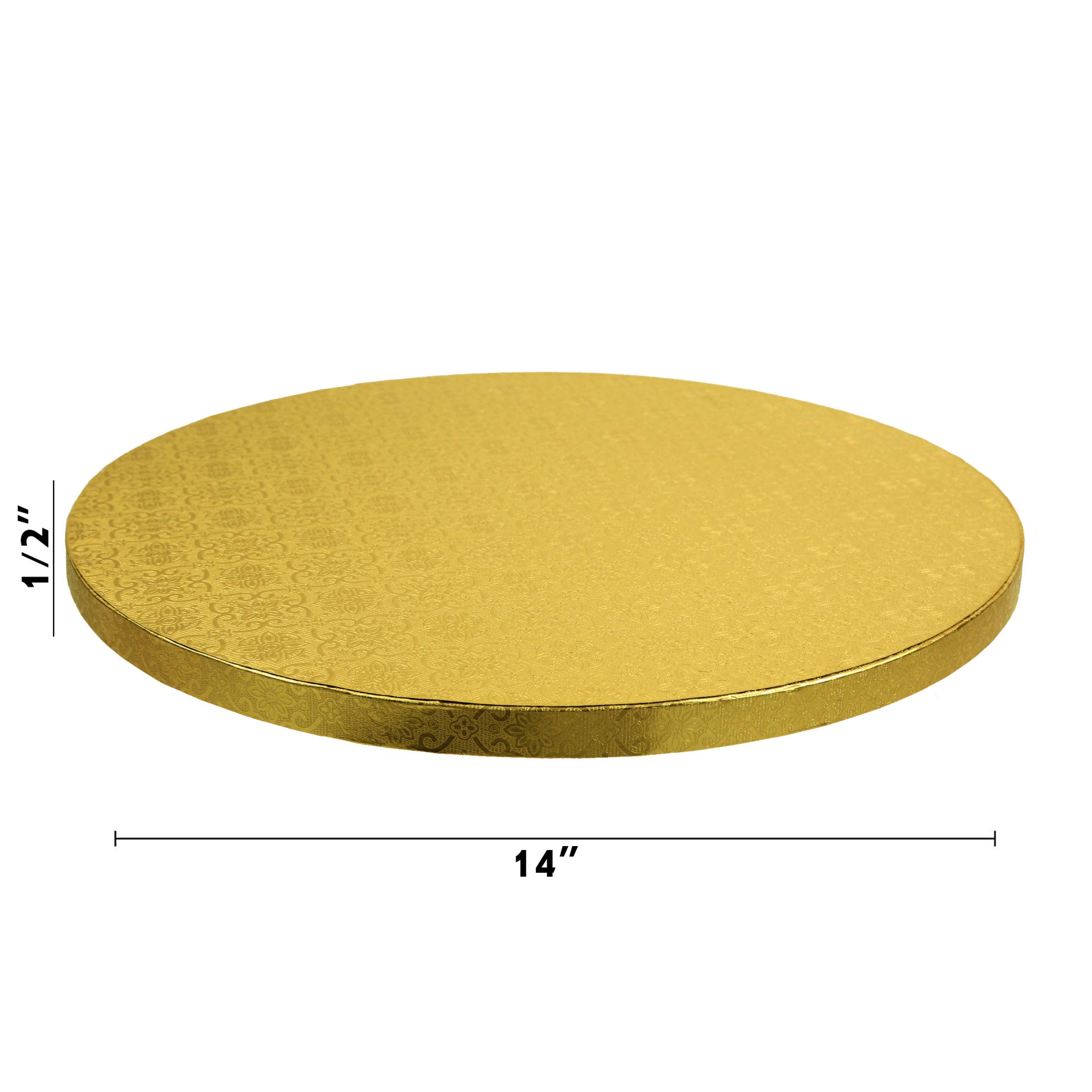 O’Creme Cake Board, Gold Foil Round Cake Circles with Gorgeous Design, Sturdy & Durable 1/2” Thick Cake Drums, Round Cake Boards with 8” Diameter, Pack of 5 Disposable Cake Drums