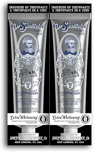 Dr. Sheffield's Pasta de dientes natural certificada (extra blanqueamiento) - Pasta de dientes de gran sabor, sin flúor, refresca tu aliento,