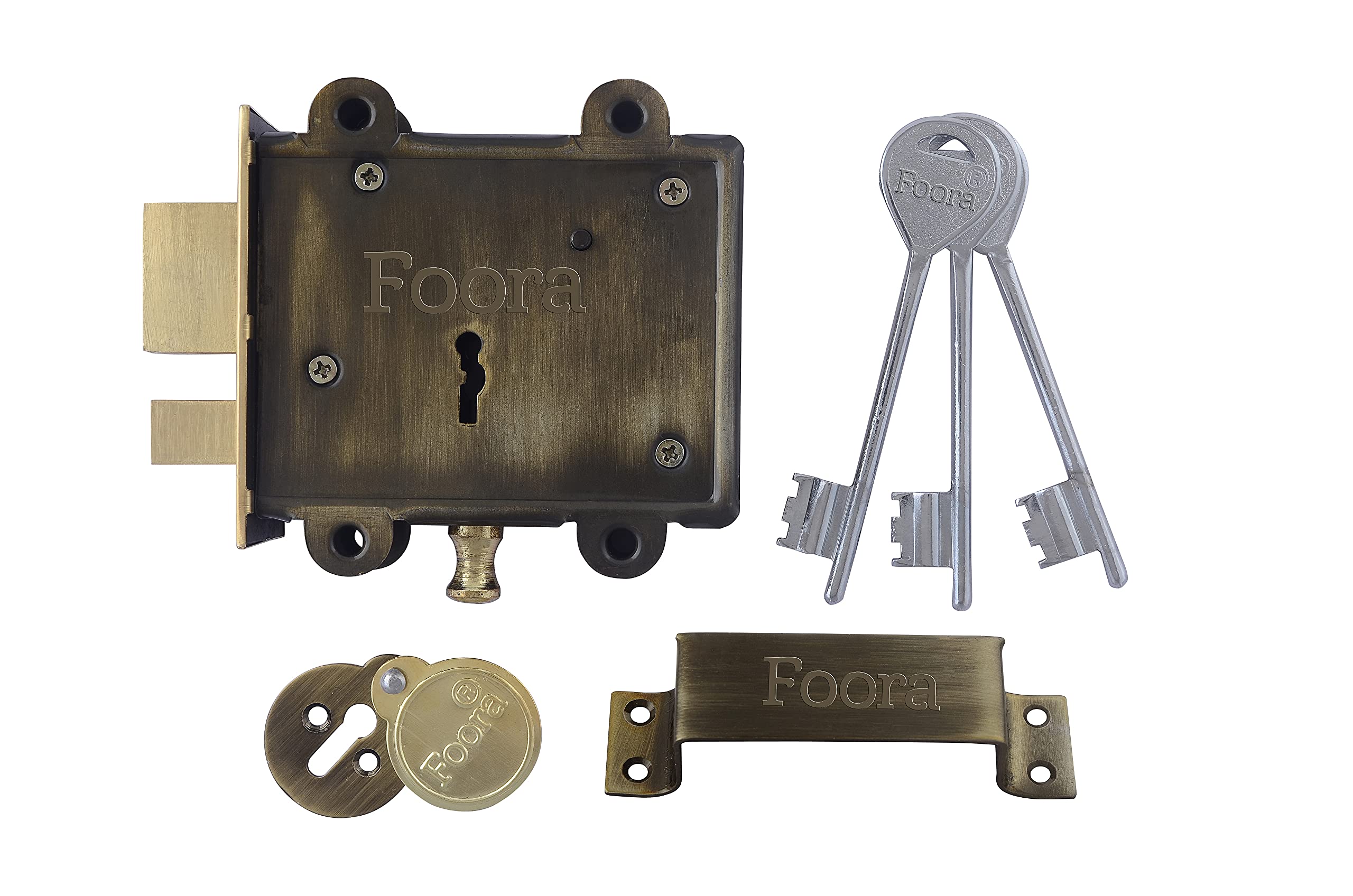 Foora Entry 2in1 Door Interlock 3 Keys with A Tower Bolt, 8 Lever Operated Both Side of The Door Lock (Antiqque, Polished Finish)-image-42
