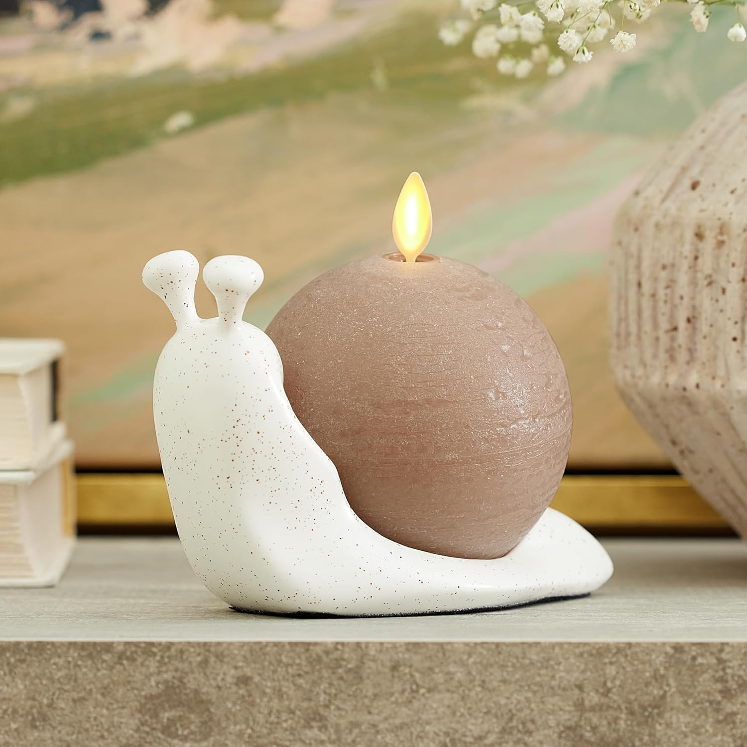 Luminara Timeless Taupe Chalky Sphere (3.5" x 4.25") Flameless Candle Real Wax Unscented Moving LED Sphere Designed to fit Snail Candle Holder (Sold Separately)