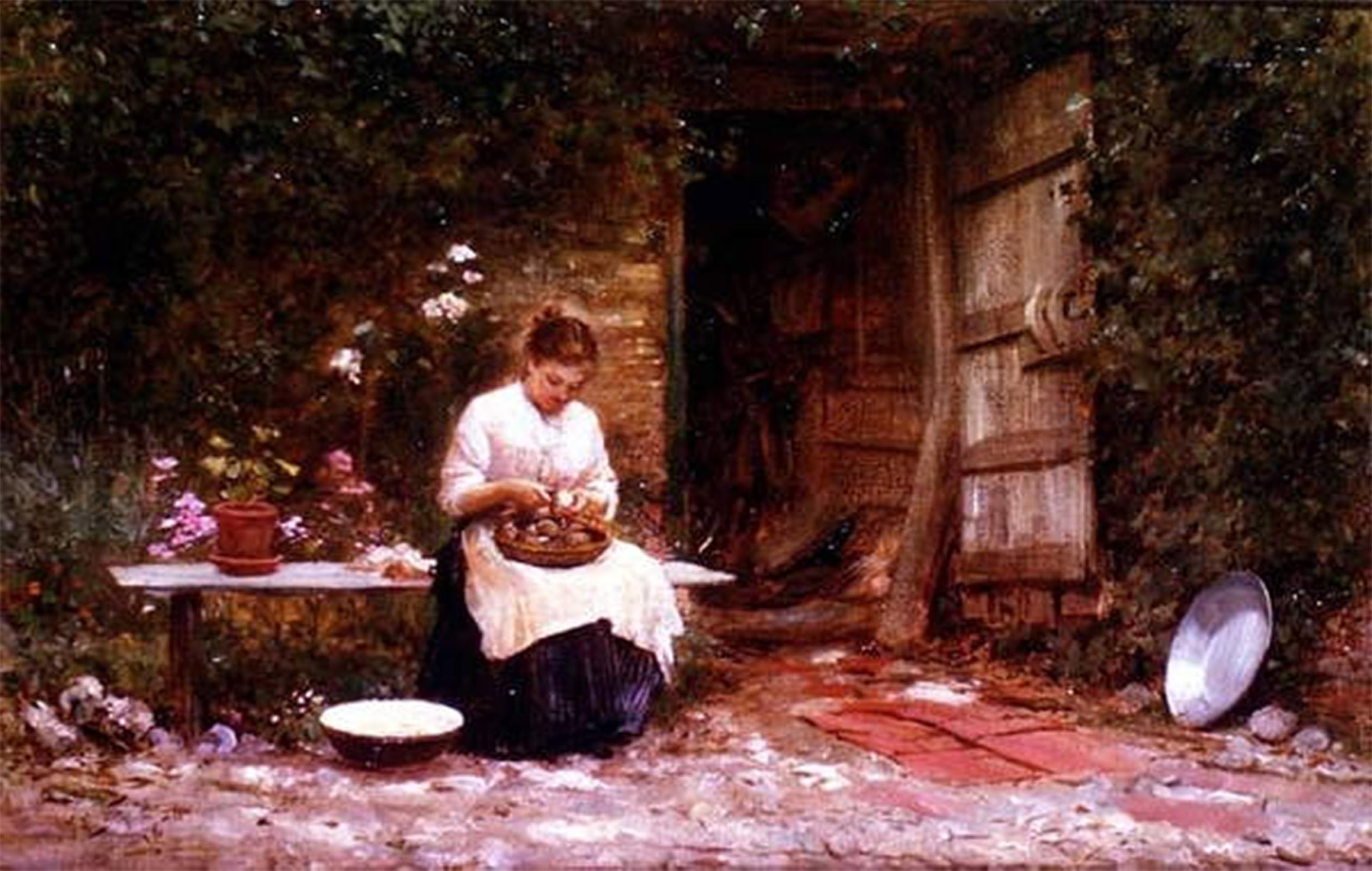 ARTXLXXBN Famous Painting Canvas Artwork Graffiti Print Peeling Potatoes by Samuel Luke Fildes Portrait Canvas Image for Home Decor 60x90cm