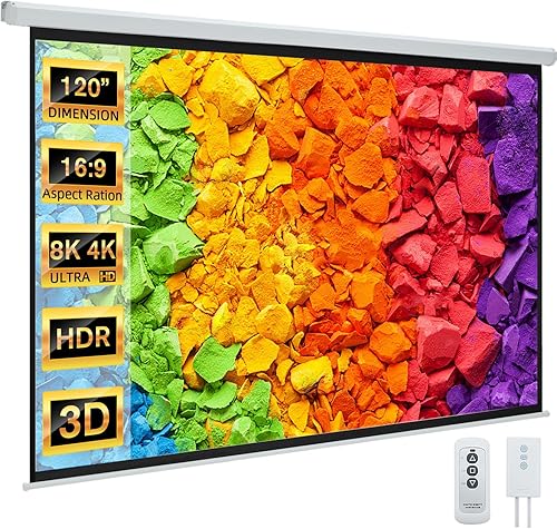 YODOLLA Pantalla de proyector de 120 pulgadas motorizada 169, 4K HD, pantallas de proyección retráctiles retráctiles eléctricas automáticas para