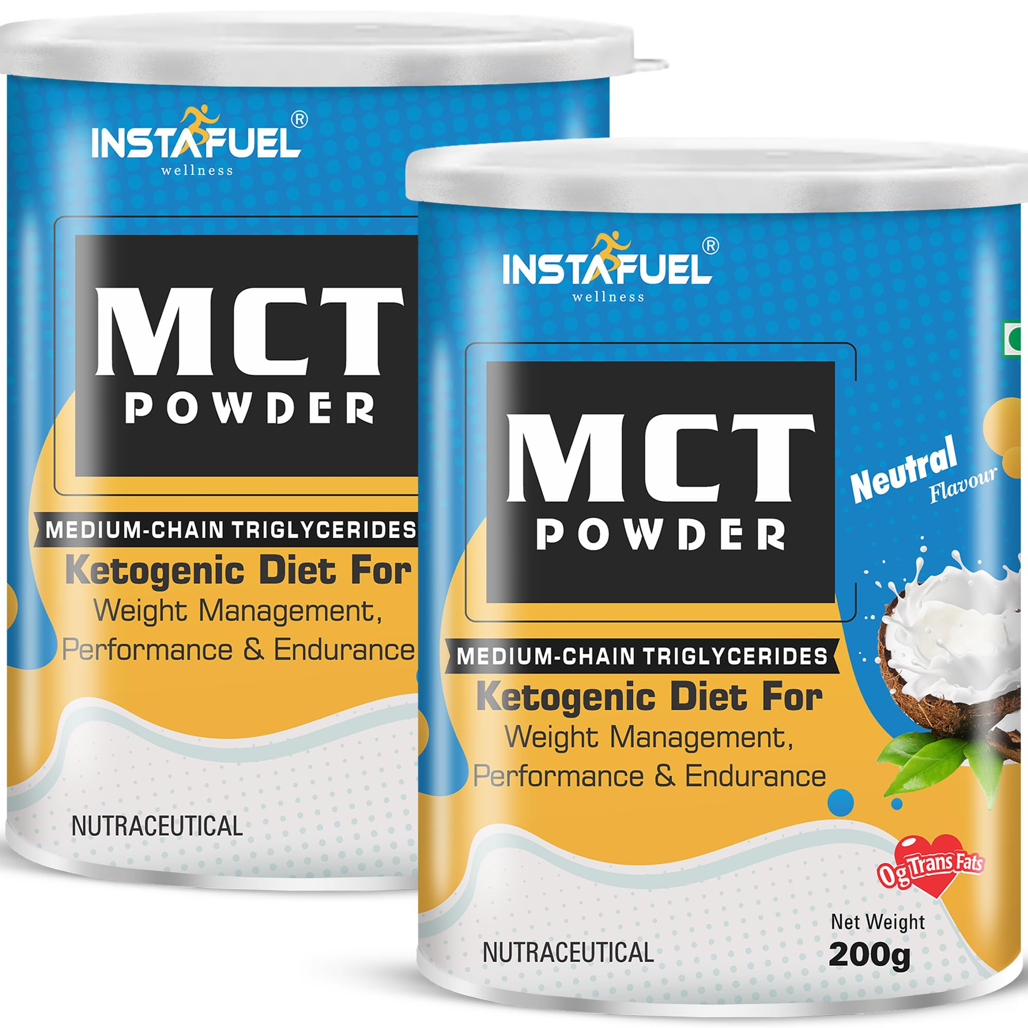 Instafuel MCT Oil Powder – Keto Supplement for Keto Energy, Focus & Memory, Brain Fuel, Weight Management, Metabolism & Diabetes care | Low Carb, Non-GMO, Gluten Free, Neutral Flavor - 2x200g