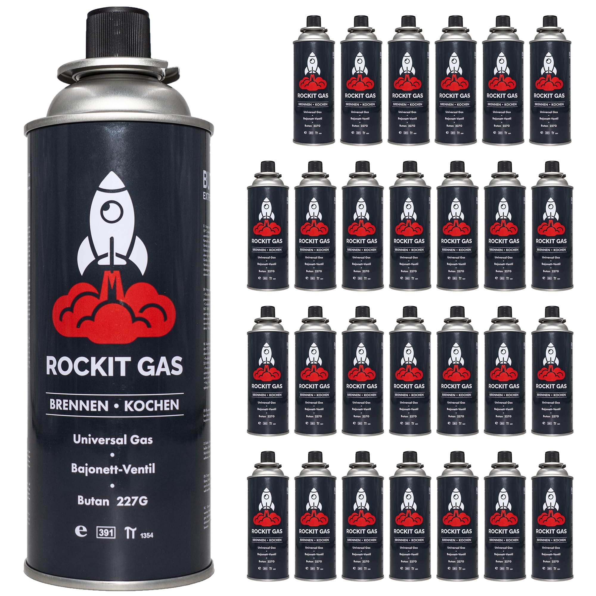 Rockit Gas ® 28 x Gaskartuschen 227g | Typ: Bajonett-Ventilkartusche | Ideal für Camping/Outdoorküchen/Notfälle