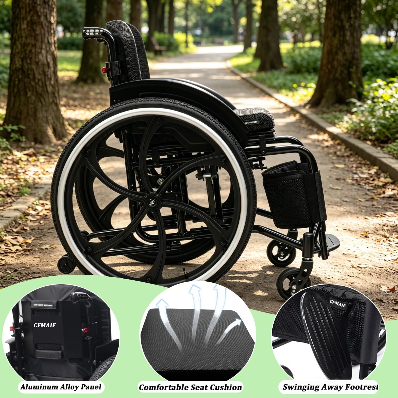 Silla de ruedas manual, Plegable, ultraligera, Aluminio, Autopropulsable,para minusválidos,Reposapiés abatibles,Frenos de mano(Sports,43cm/16.9in Seat)