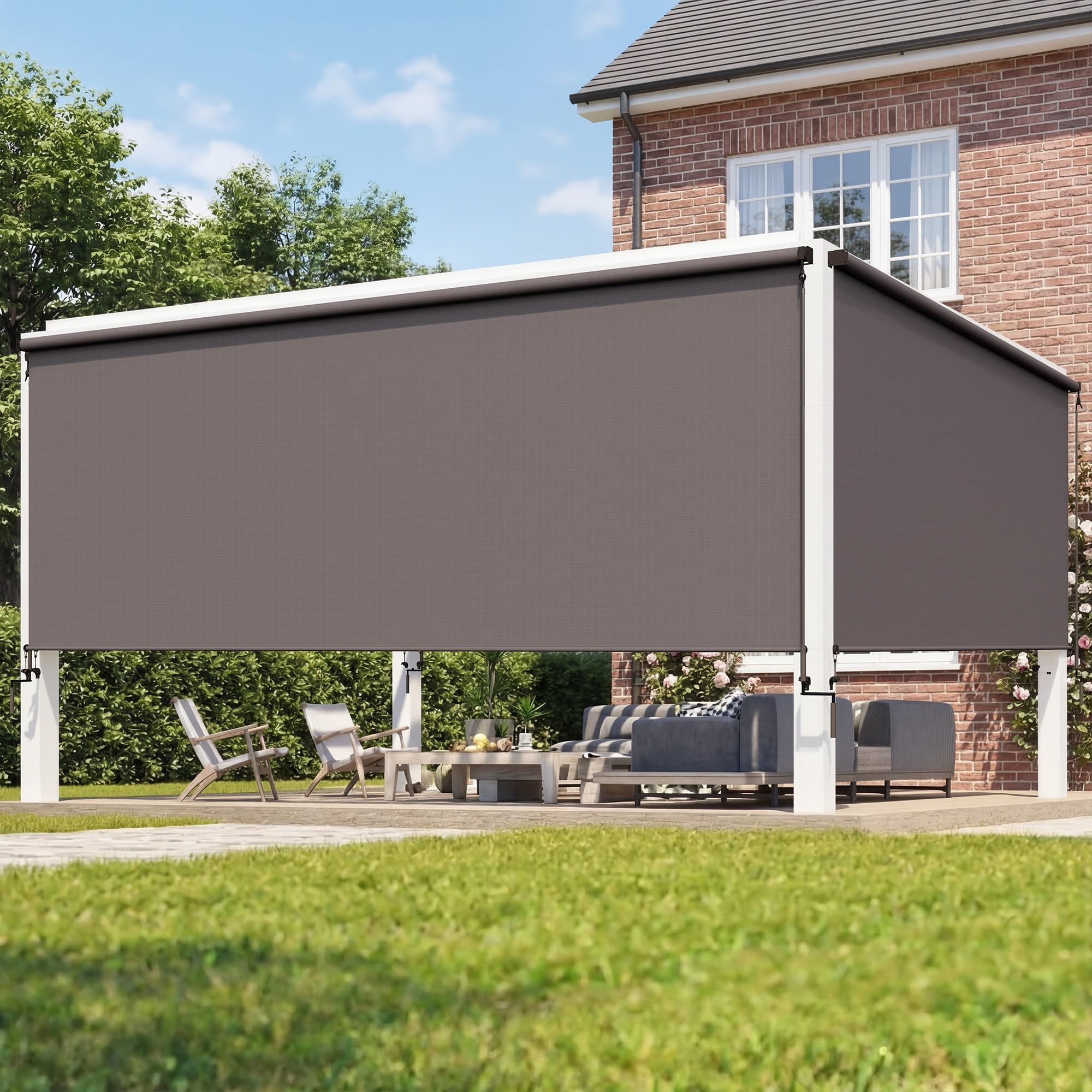 Photo 1 of Wisteria Lane Integrated Outdoor Roller Shade 8' W x 8' H, Assembly Free Outdoor Patio Blinds with 420GSM Upgraded Fabric for 95% UV Blockout, Cordless Patio Sun Shade Cloth for Outdoor Indoor