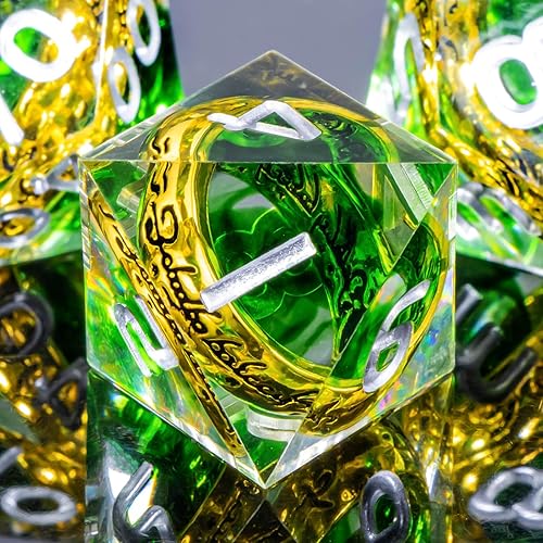 Miniatura 7 de OUKELANWO Magic Lord Rings - Juego de dados DND con caja, 7 piezas de dados LOTR D&D de resina para juegos de rol, Dungeons Dragons D y D, dados de
