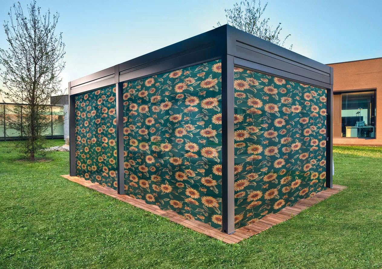 Tende da Esterno per Balconi, Gazebo da Sole con Anelli Termiche parasole (145X290 CM, GIRASOLE CON RETRO TINTA UNITA VERDE)