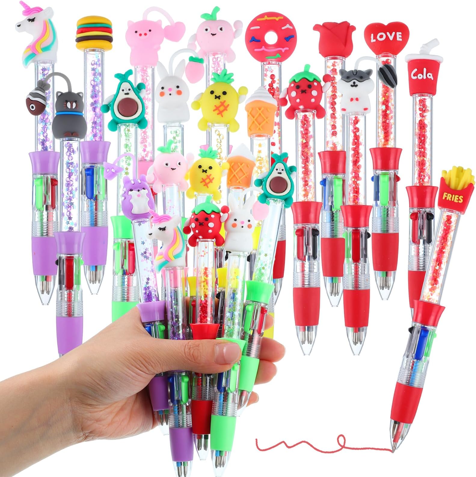Yoosso 20 Pack Ballpoint Pens, 4-in-1 Coloured, Back to School Supplies | Cute Animal Toppers, 0.7mm Ballpoint Tip,Party Bag Fillers, School Rewards