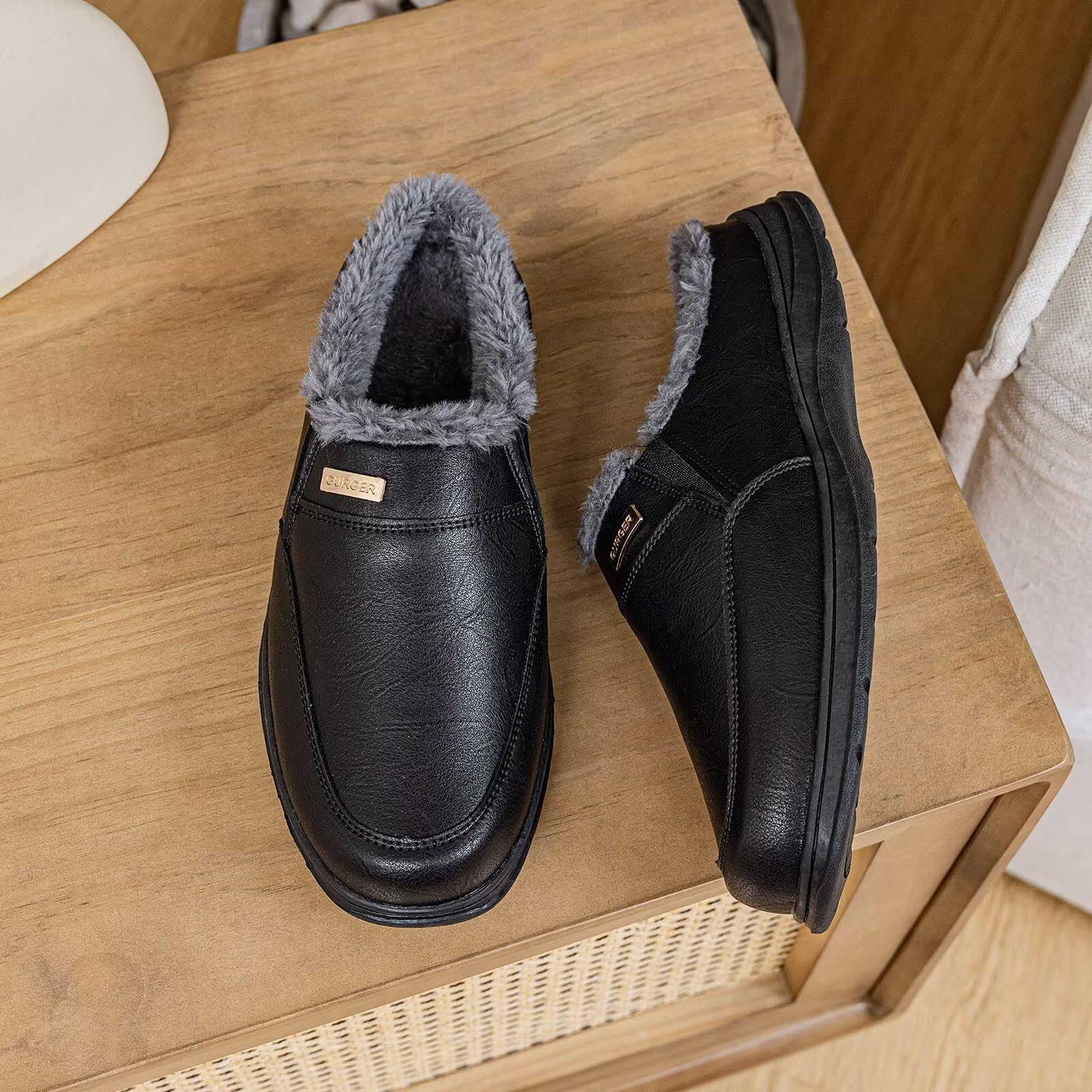 Pantofole in Pelle Uomo Invernali Calde Peluche Zoccoli e Sabot Antiscivolo Pelliccia Sintetica Ciabatte da Casa per Interni ed Esterni