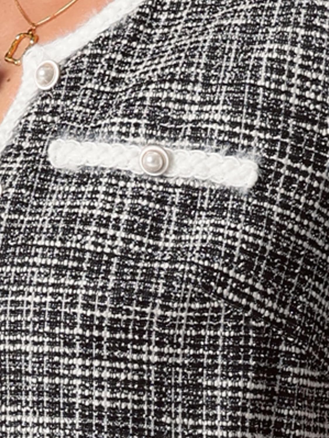 Allegra K Short Sleeve Tweed Jacket for Women Summer Crew Neck Button Front Cropped Cardigan - Image 5